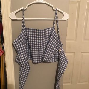 brandy picnic pattern cropped top that ties